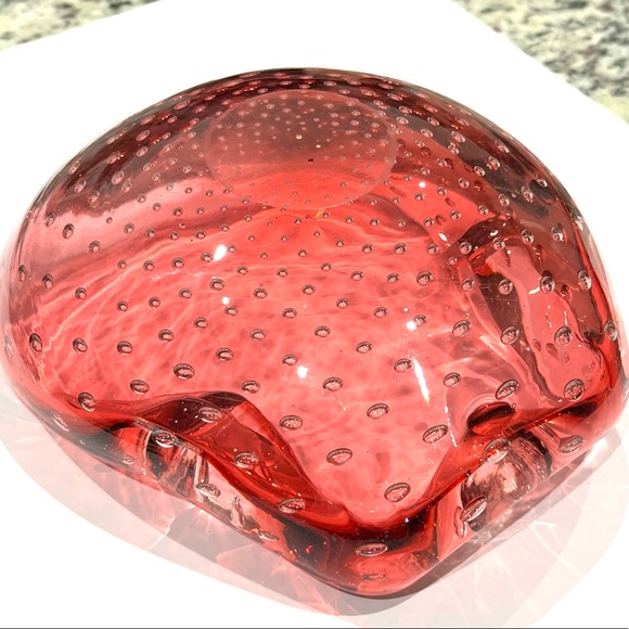 Vintage  Cranberry Murano Glass Bowl Ashtray - Picture 5 of 8